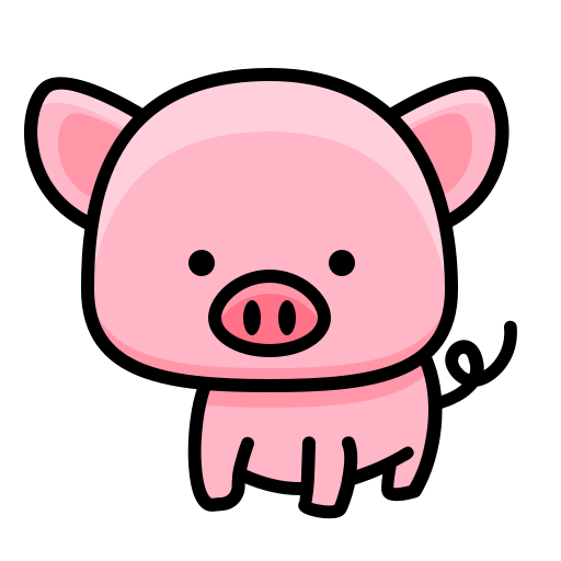 A standing pig with a big head